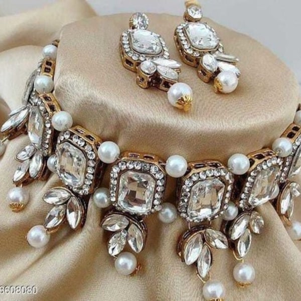 Kundan Necklace Set/ Kundan Jewelry Set/ Real Kundan Necklace/Kundan Earrings/ Indian Jewelry/ Real Kundan/ Women Necklace/ Gift For Wife
