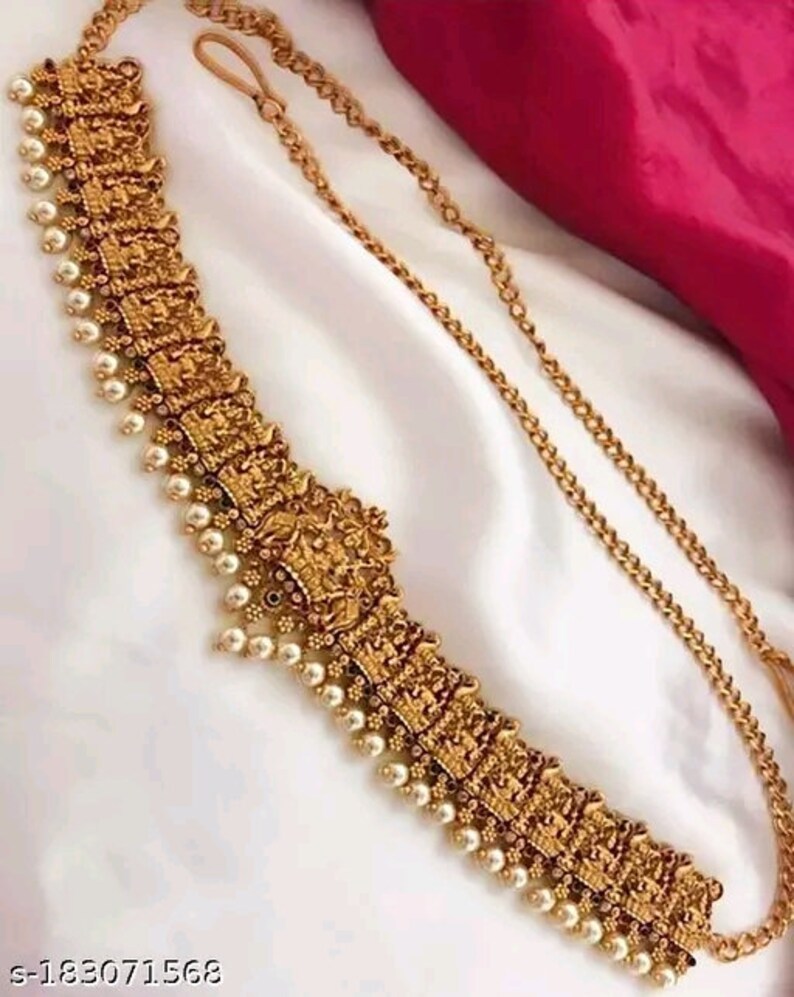 Gold plated kundan kamarbandh/waist chian/layered wasit chain/jhumka style waist chain/gold plated waist belt/beaded kamarbandh/ethnic wear image 2