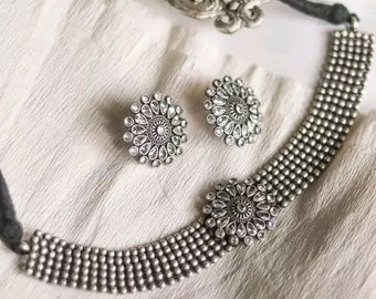 Beautiful handmade necklace/oxidized design necklace/silver necklace/afgani jewellery/jewellery set/Indian wedding necklace