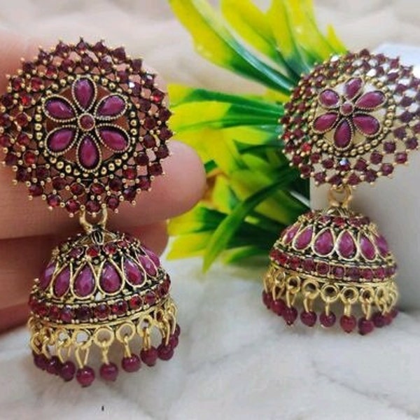 Big jhumka, jhumka for wedding,maroon jhumka earrings,indian earrings, pakistani jhumka, jhumka jewellery,women jhumka earrings,earrings