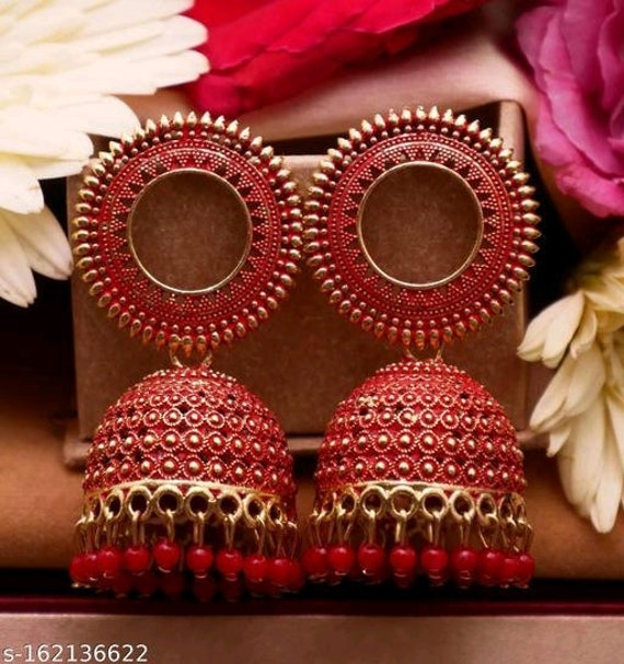 Buy MONKDECOR Stylish Design Jhumka Earrings For Girls & Women (Floral Bali- Red) Online at Best Prices in India - JioMart.