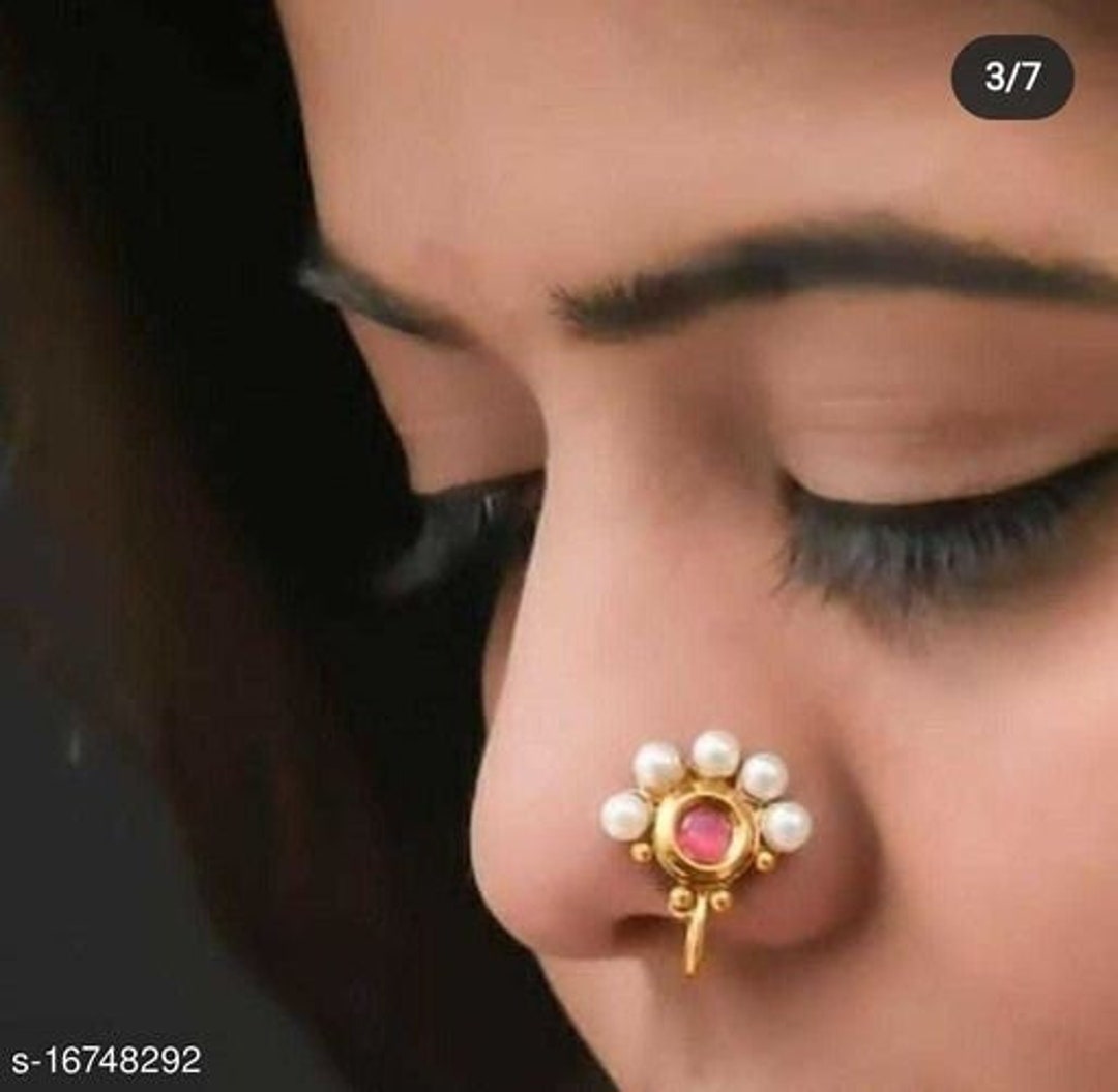 gold Plated nosepins Nathani Nosering with Chain Nose-ring with Chain | eBay