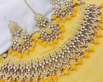 Bollywood designed Yellow necklace/beautiful beads necklace/women necklace/yellow beads handmade necklace/ethnic wear/jewellery