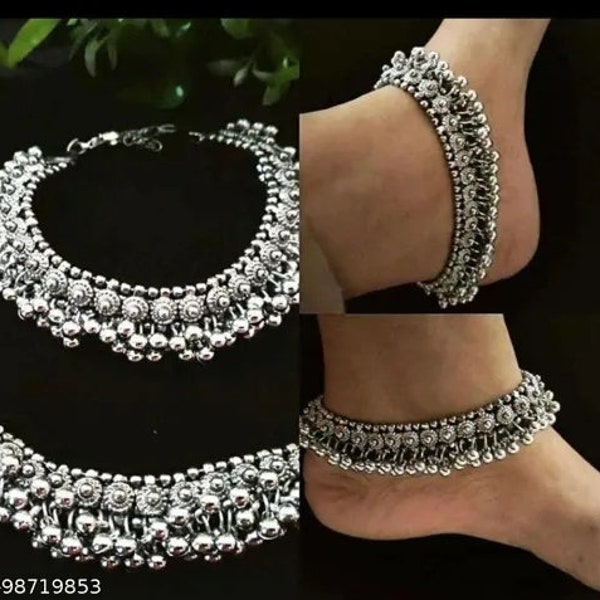 Bracelet de cheville en argent à porter au quotidien/Cheville de cheville/Ghungroo Payal//Bijoux Bollywood Jaipuri/Heavy Kundan Payal/wedding Silver Payal