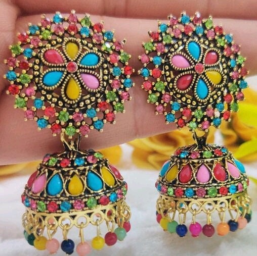Multi Coloured Jhumka Earrings Jhumka Jhumki Jewellery Indian