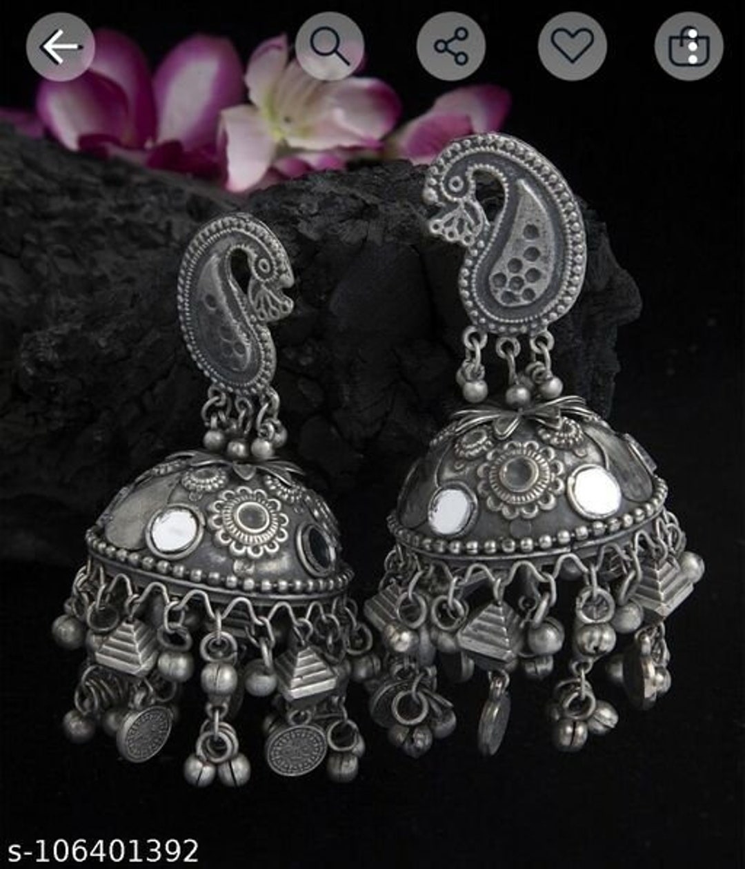 925 Sterling silver handmade Rawa work kandrai work floral design stud earring  jhumka  best wedding tribal jewelry ear1075  TRIBAL ORNAMENTS