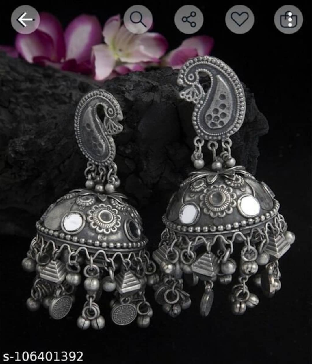 925 Sterling silver handmade Rawa work kandrai work floral design stud earring  jhumka  best wedding tribal jewelry ear1075  TRIBAL ORNAMENTS