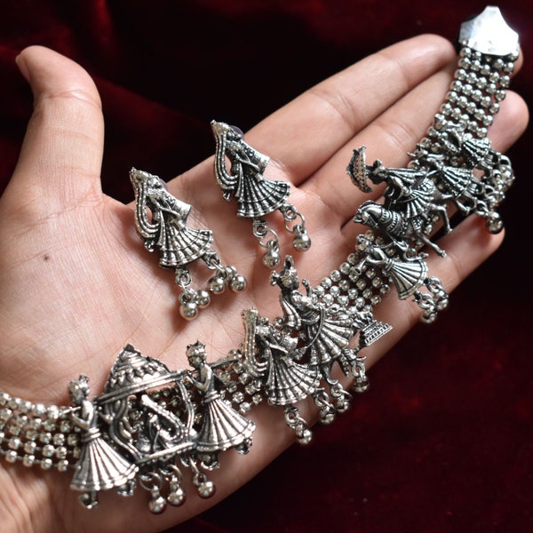 Indian oxidized wedding choker choker set/antique oxidized necklace earrings set/necklace set/trendy necklace/trendy jewellery