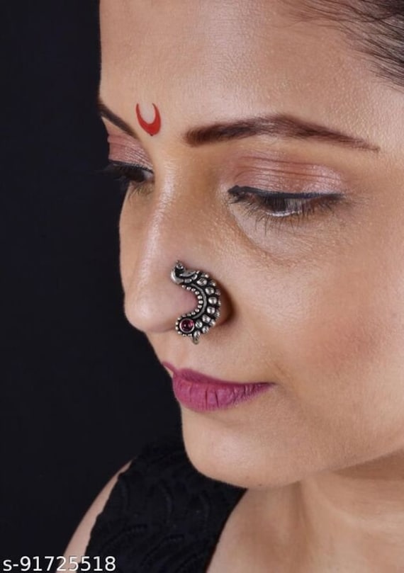 Oxidised Design Non Pierced Nose Ring (Nath) For Women And Girls - SUKAI  JEWELS - 3636915