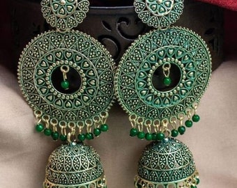 bollwood oxidized earrings/big jhumka earrings/oxidized silver plated earrings/ethnic earrings/partywear earrings/handmade big earrings