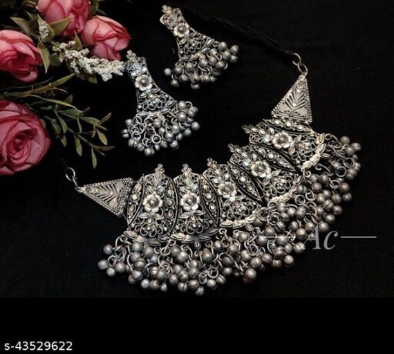 Rajputana beautiful heavy necklace big oxidized necklace necklace earrings set jewellery set women jewellery jhumka necklace