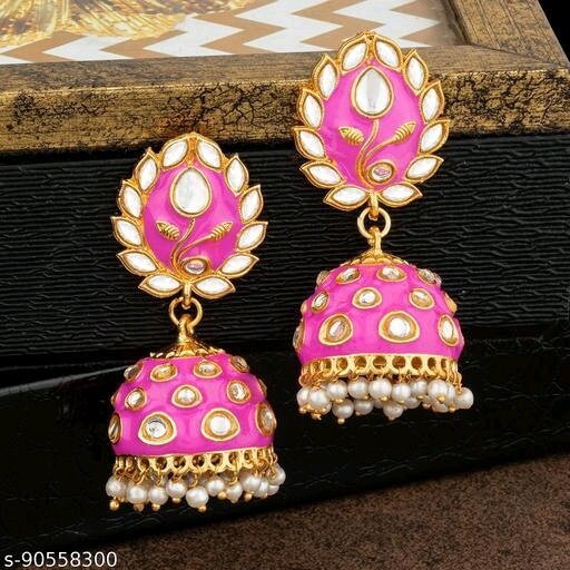 Pink and cheap gold jhumkas