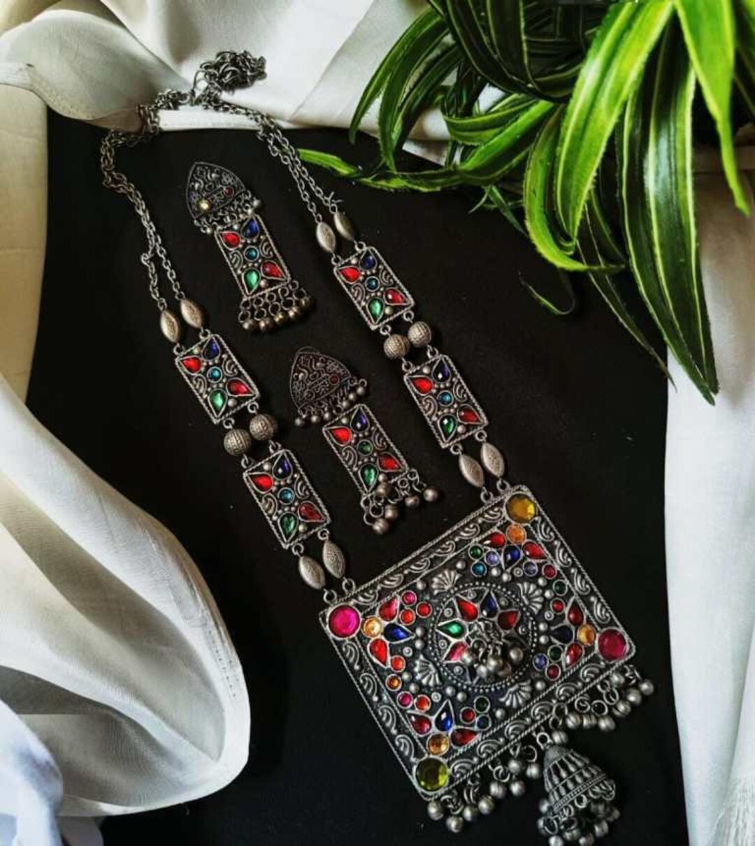 Indian Oxidized Choker Set/antique Oxidized Necklace Earrings Set