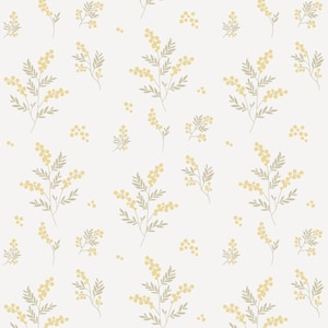 SAMPLE ONLY Floral Wallpaper in Yellow and Green, Wallpaper with Flowers, Green Leaves and Yellow Floral Design, Delicate Floral Pattern