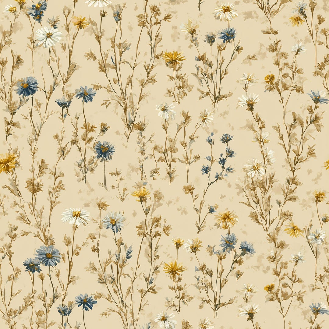 SAMPLE ONLY Wallpaper With Wildflowers in Beige Hues, Meadow Flowers ...