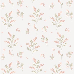 SAMPLE ONLY Wallpaper with Pink Flowers Pink Floral Wallpaper Simple Design Girls Room Wallpaper in Pink and Green Girl Nursery