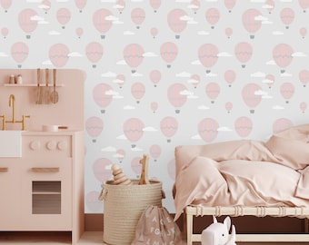 Papier peint pour chambre de fille, papier peint avec ballons à air, papier peint rose et gris, papier peint à ballons, décoration rose, papier peint pour chambre d'enfant, fille