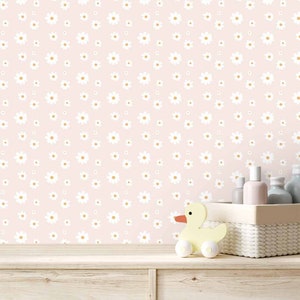 Wallpaper with Daisies Pink Wallpaper with Daisy Flowers Wallpaper Daisies Flowery Wallpaper for Girls Room Kids Room Wallpaper Pink