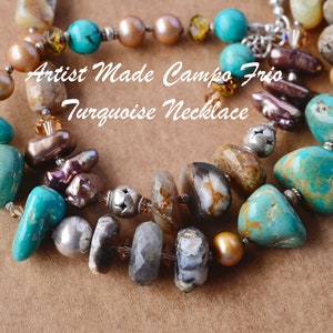 Double-Stranded Southwest Boho Turquoise Neckace with High Grade Campo Frio & Natural Opals, Big Layering Artisan-Made Necklace