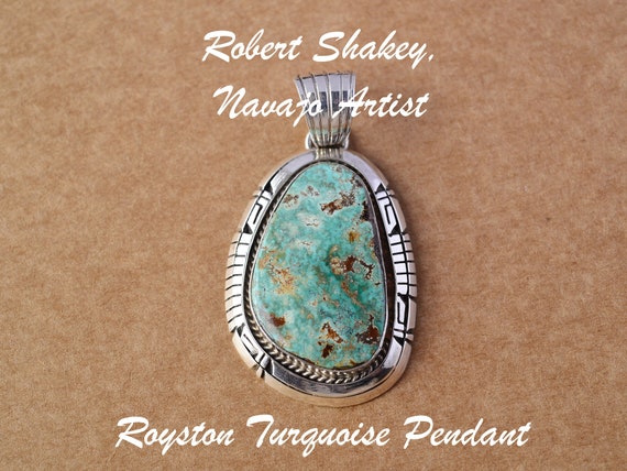 Bold Native American Royston Turquoise Pendant by… - image 1
