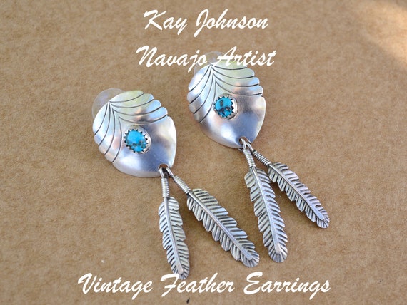 Amazing Vintage Native American Navajo Singer Turquoise Gold Sterling Silver Earrings Amazing Vintage Native American Navajo Singer Turquoise Gold Sterling Silver Earrings