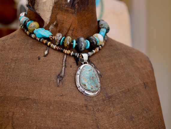 Bold Native American Royston Turquoise Pendant by… - image 9