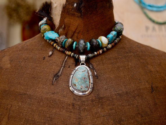 Bold Native American Royston Turquoise Pendant by… - image 2