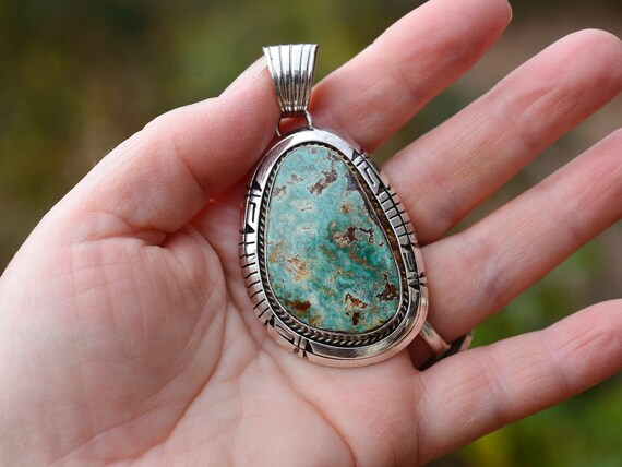 Bold Native American Royston Turquoise Pendant by… - image 7
