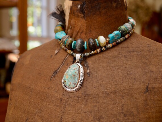 Bold Native American Royston Turquoise Pendant by… - image 3