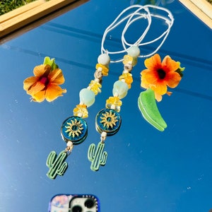 Western Coastal Cowgirl Cactus Boho Car Charm || Car Decor, Car Accessory, Rear View Mirror Accessory, Charm