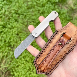 Mały nóż składany, stal damasceńska bez rdzenia, kształt łzy, z personalizowaną kieszenią kempingową, styl EDC, japoński Higonokami nr 277