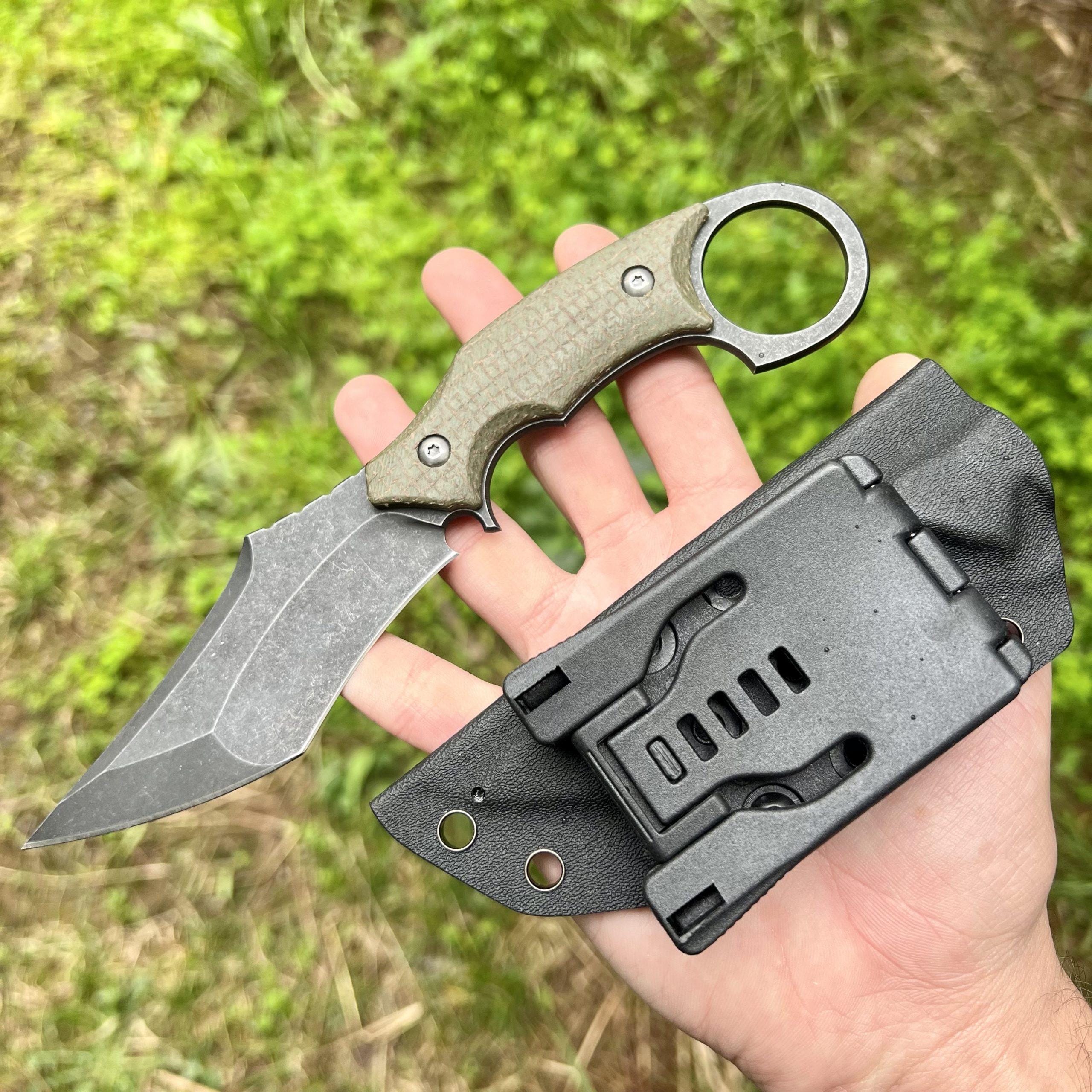 Karambit Style Knife, Kydex Ring Knife, Claw, Black D2 Steel Blade