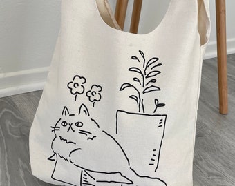 I Love My Fat Cat Tote Bag – Natural Canvas Reusable Shopping Bag, Two Sizes Available