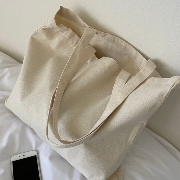 Large Capacity Tote Bag shoulder bag back to school minimalist basic blank simple beige black computer quality durable plain books gift