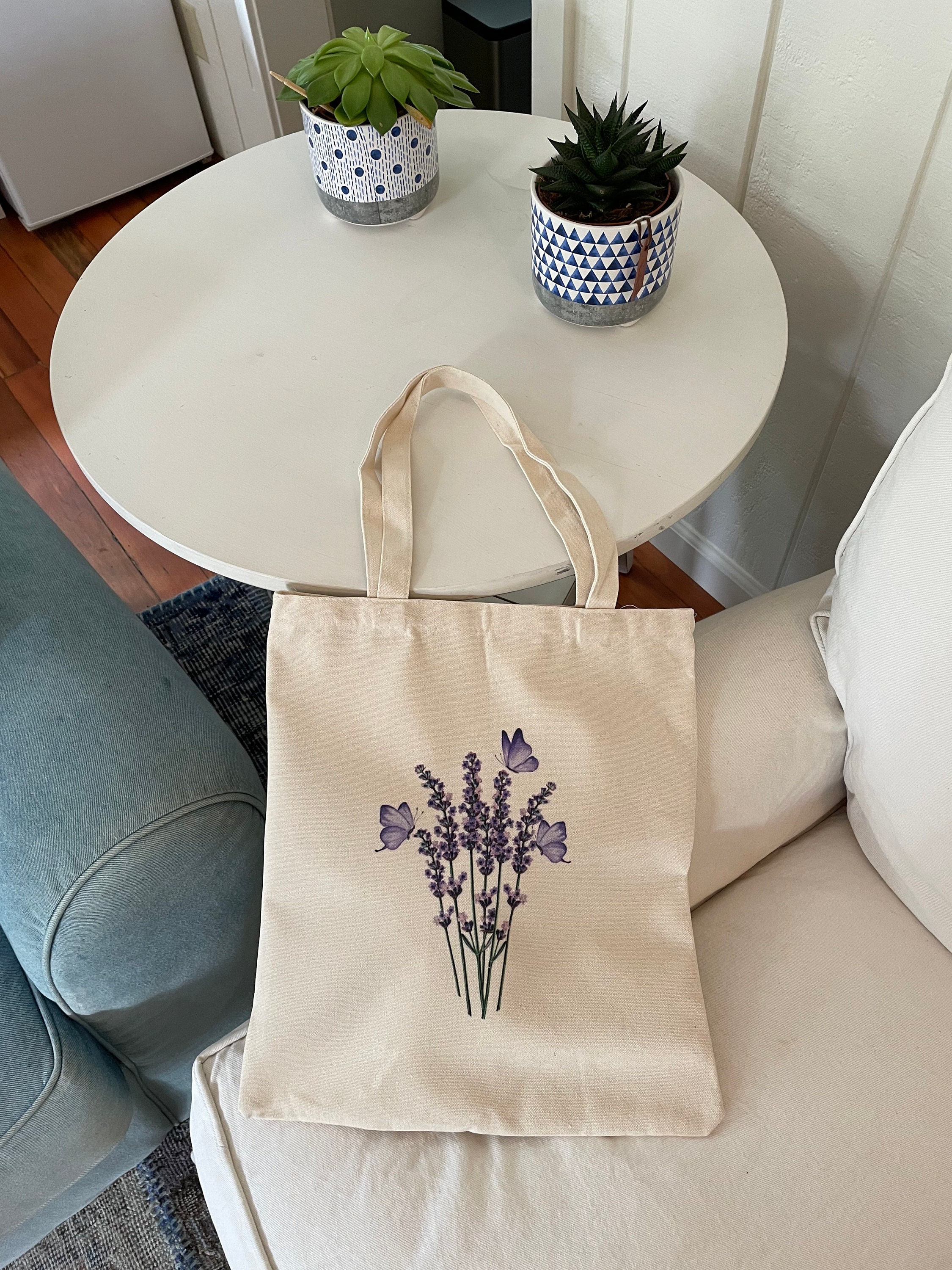 Lavender Butterfly Tote Bag reusable shoulder bag floral | Etsy