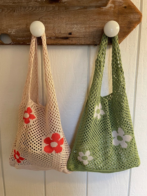 floral crochet tote bag