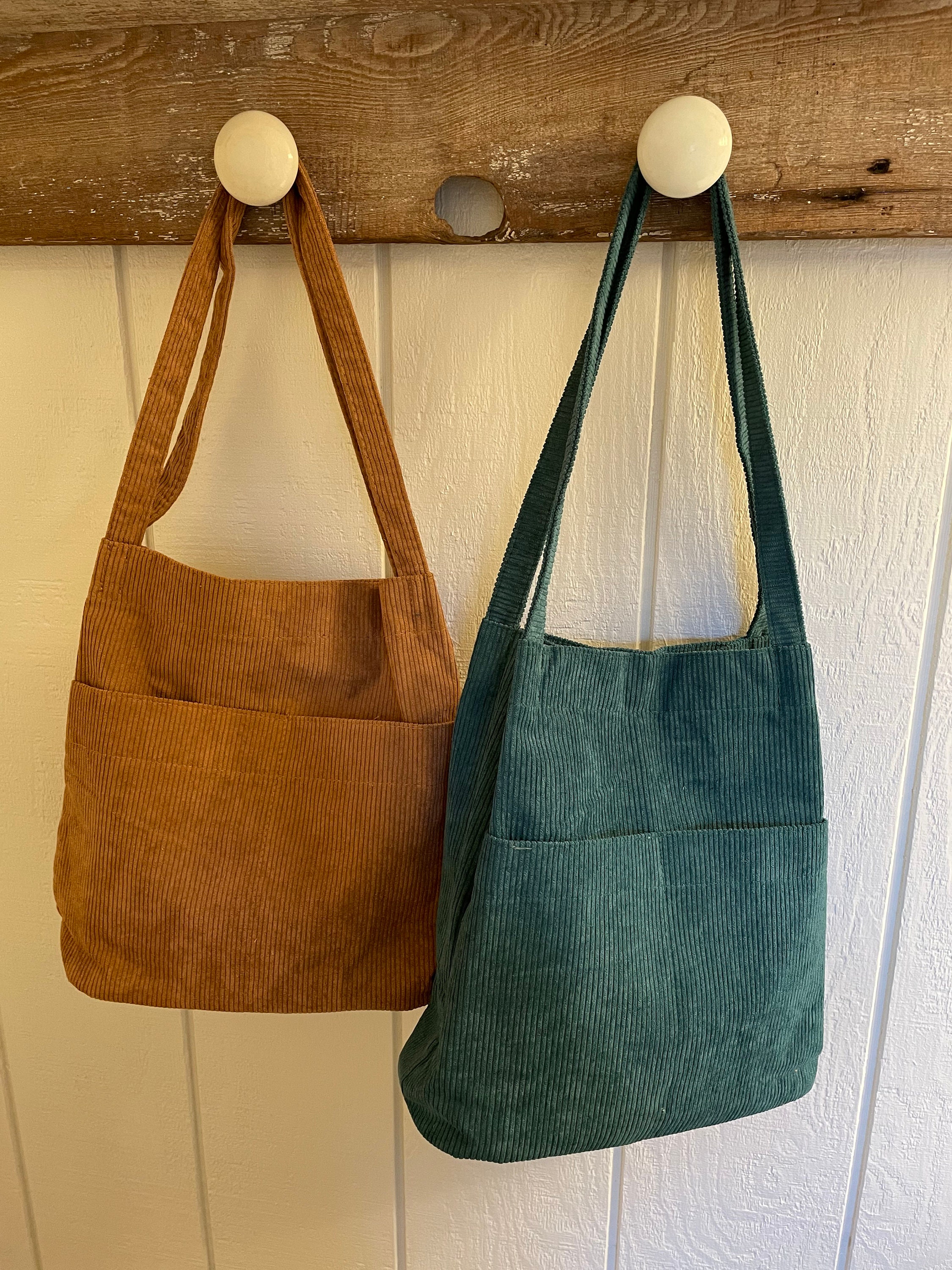 Women's Corduroy Tote Bag - Small Cute Canvas Shoulder Bag With Inner Pocket For Work & Travel