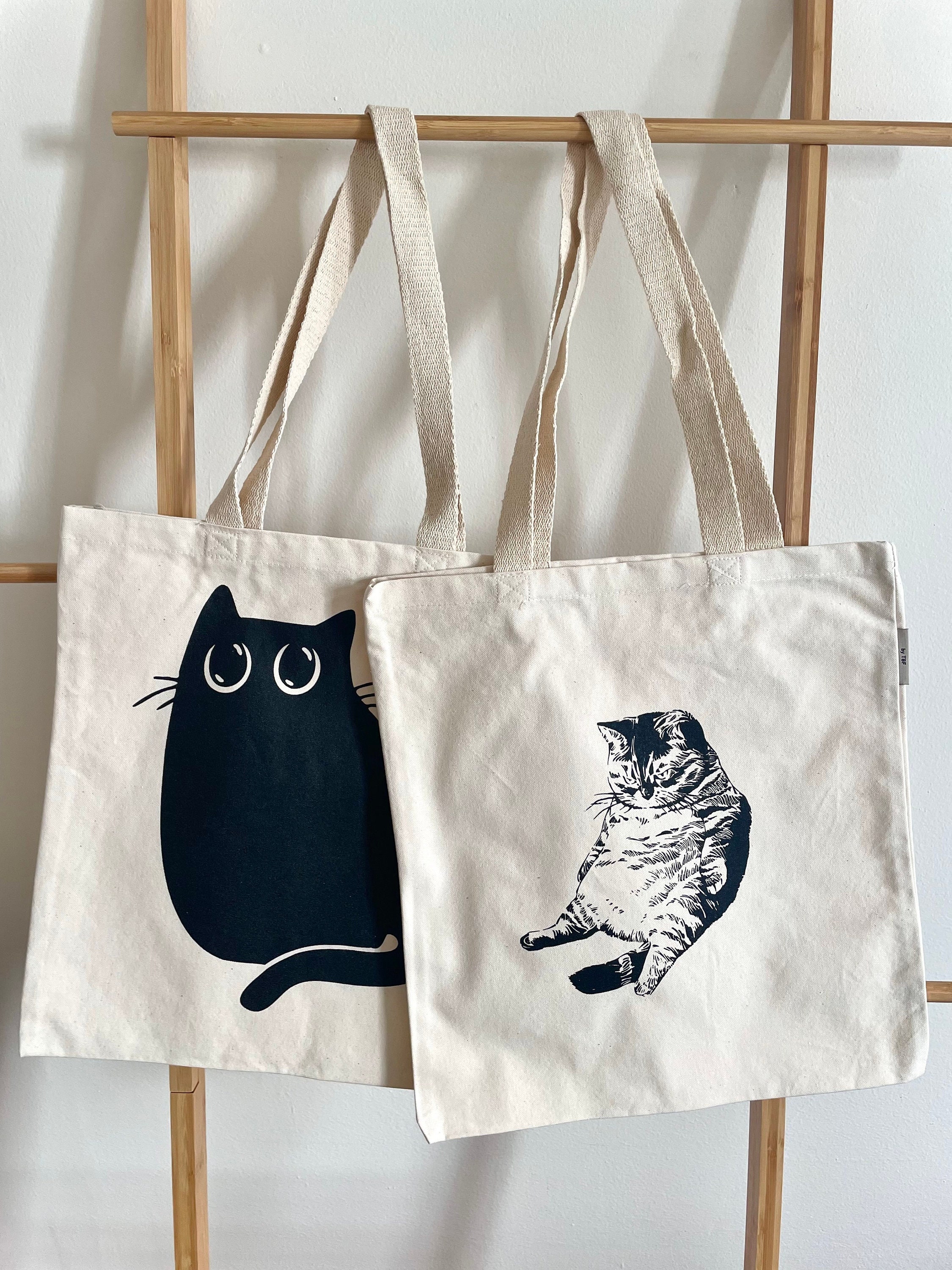 Grumpy Cat and Black Cat Tote Bags Shoulder Bag Cute Sassy Gift Cat Lover Themed Present Canvas Fat Cat Funny Shirt Sweater Print Handmade Etsy