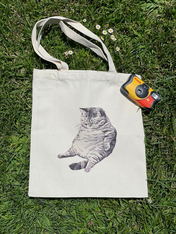 Canvas Tote Bag For Cat Lovers - Large Cute Cat Print Tote, Zipper Closure, Reusable Grocery & Beach Bag - View #4