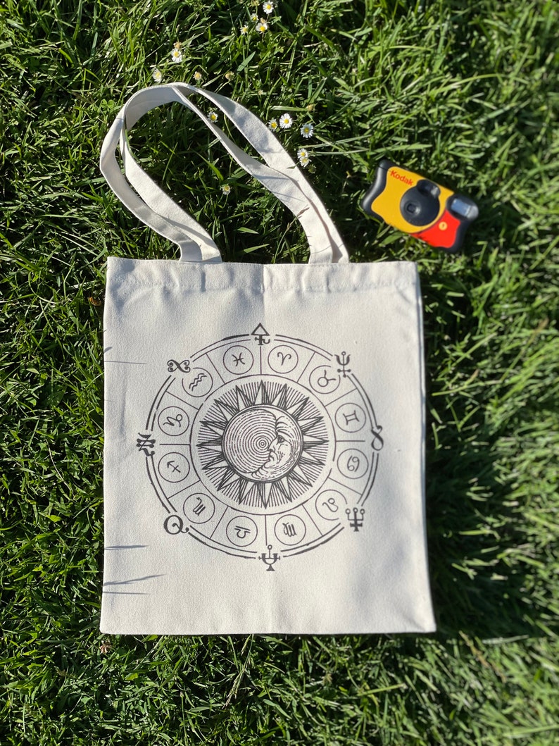 Astrology tote bag gift zodiac canvas cotton reusable cute aesthetic tarot trendy spiritual celestial grocery beach tote organic vacation image 4