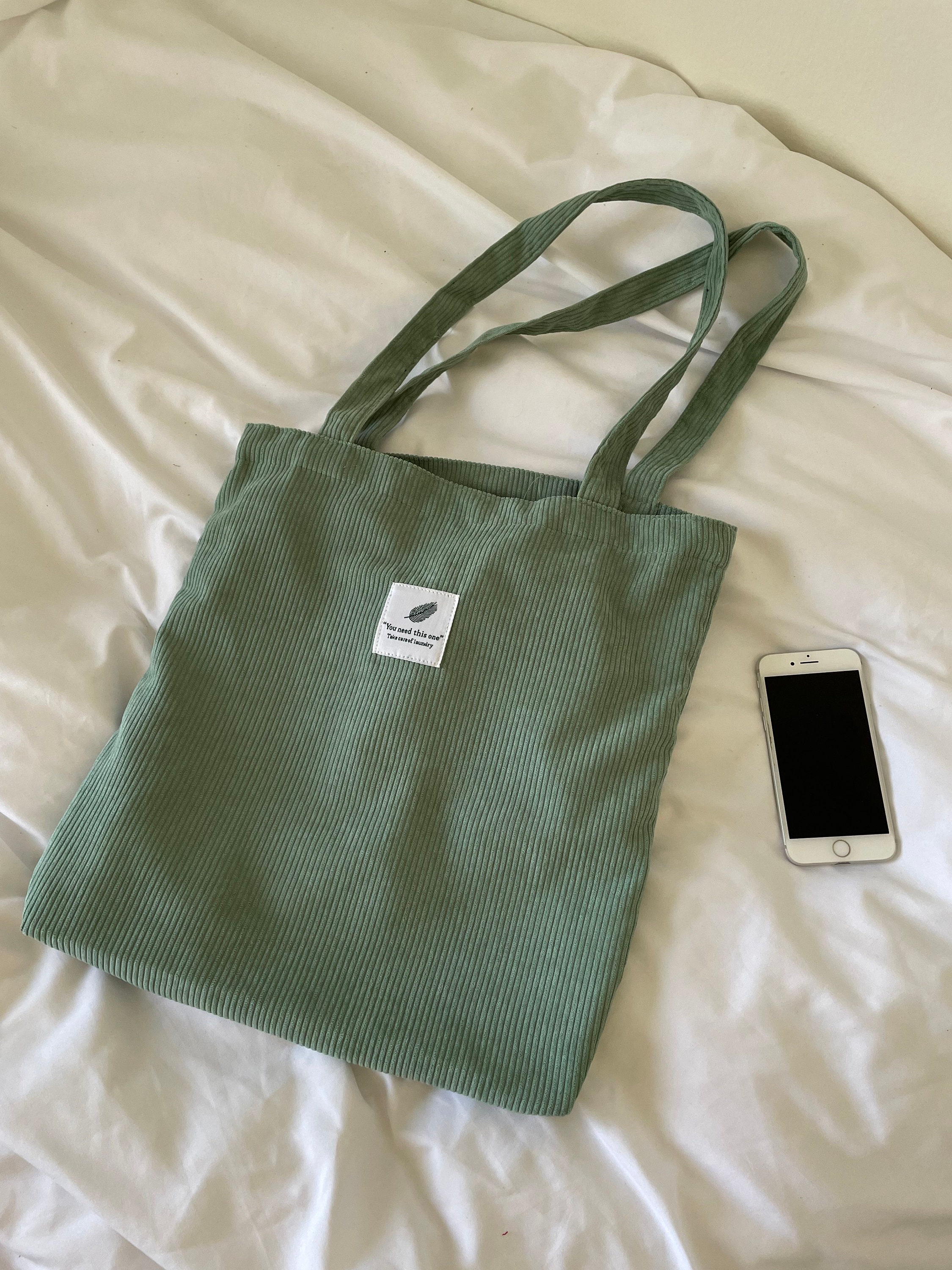 ショルダーバッグ・ポシェット GREEN STUFF Simple shopper bag 62 classic corduroy green Cute Corduroy Tote Bag Green Brown Mint Black Gift Present