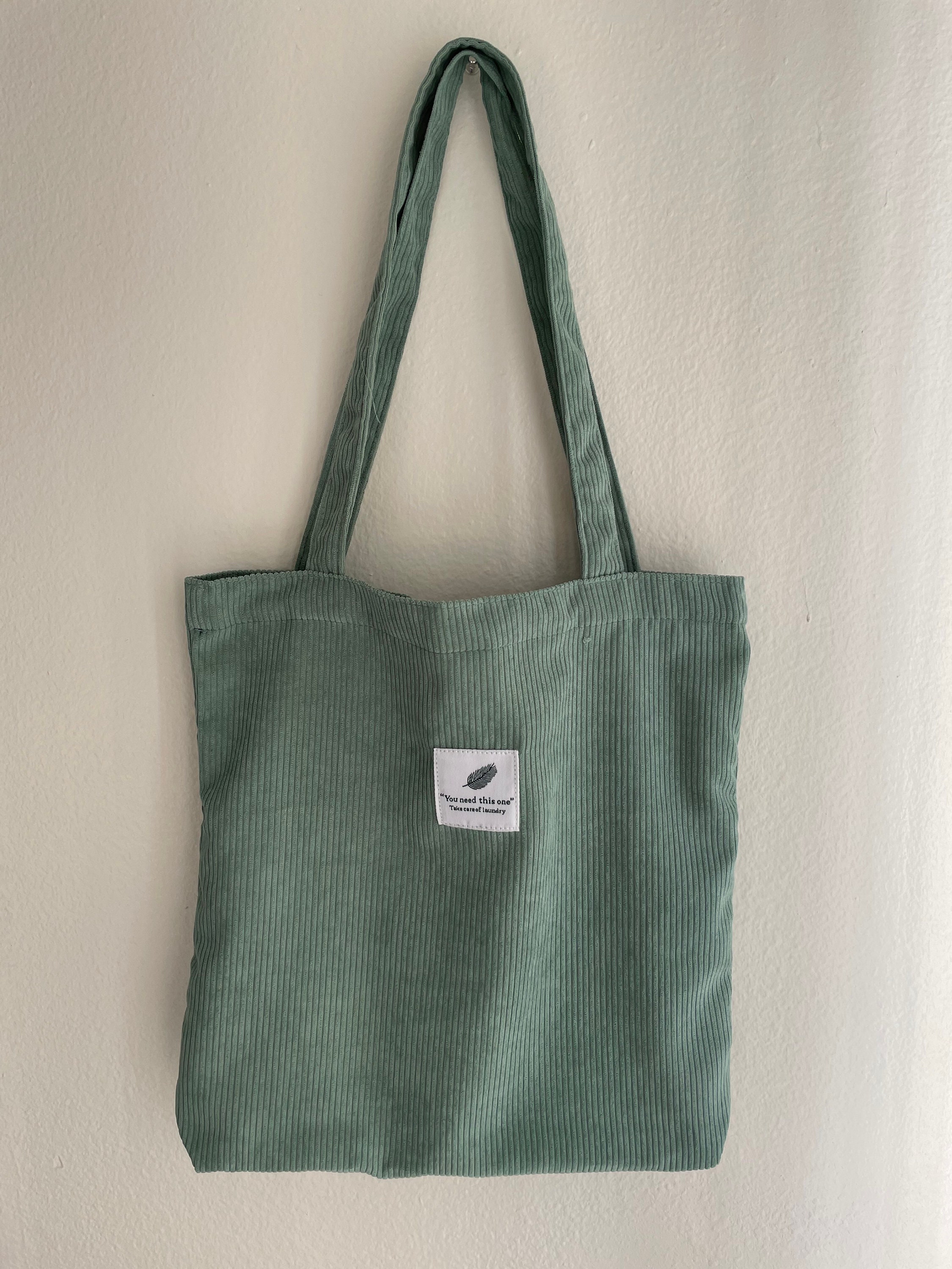 Cute Corduroy Tote Bag Green Brown Mint Black Gift Present