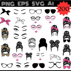 200 Messy bun svg Bundle , momlife svg ,Mom Life svg, mom skull svg, black woman svg,afro woman svg, messy bun png,mom svg,bun hair svg