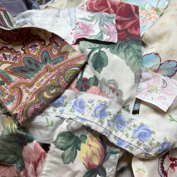 Sheet Hems/ Edges Grab Bag-choose your size!/ fabric crumbs/ ephemera/ grab bag/ snippets/scraps/ fabric confetti