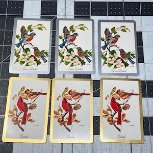 6  vintage playing cards- 3 of each pattern/ altered card/ junk journal supplies/vintage playing cards/ephemera/Congress/ cardinal/ bluebird