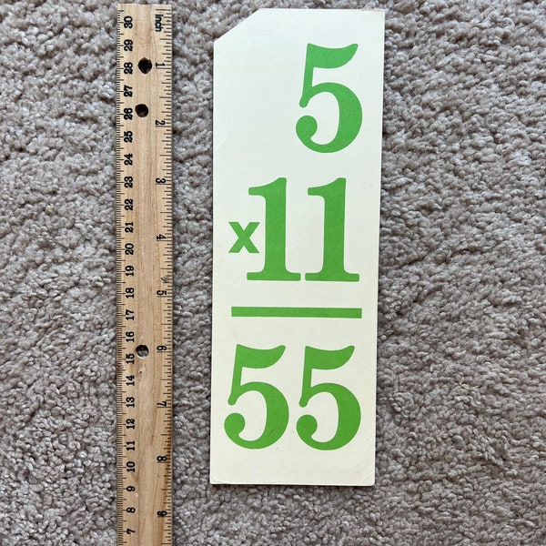 8 large -8.5x3 -GREEN vintage multiplication flash cards from 1980/ junk journal supplies/ vintage flash cards/ ephemera/ paper crafting