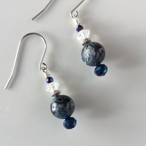 Deep Blue Drop Earrings- Natural Stone Earrings- Hypoallergenic- Bohemian- New Age- Handmade- Earrings- Dangle Earrings- Galaxy- Sapphire