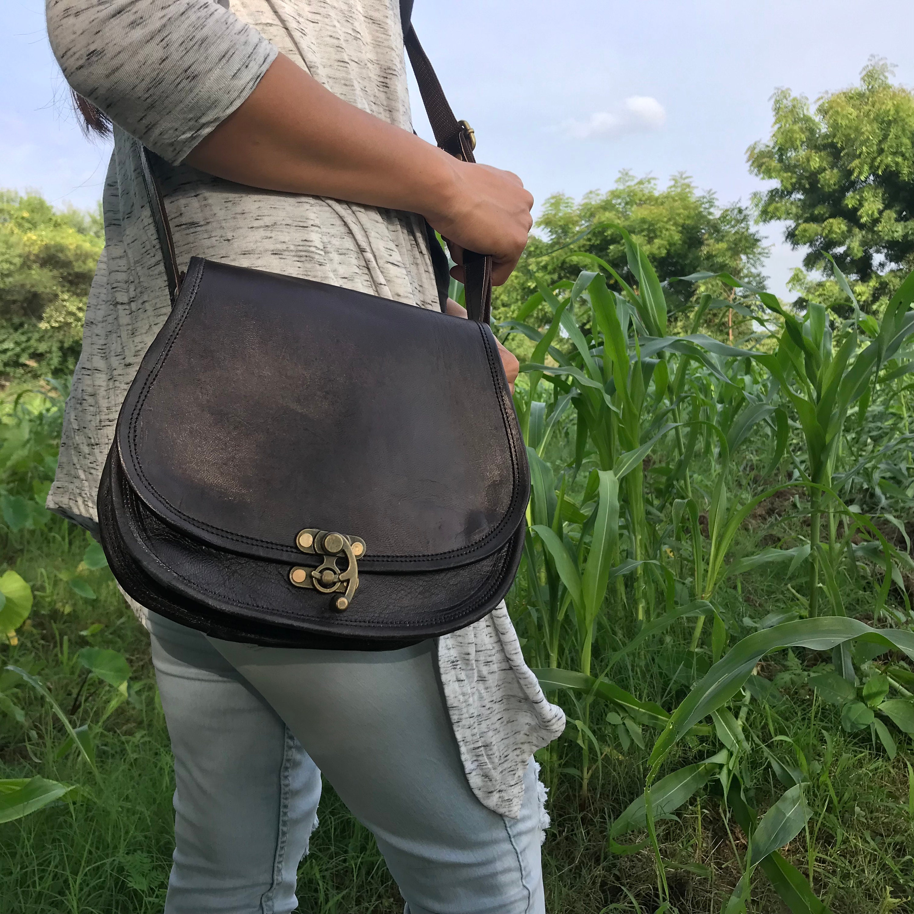 Medium Crossbody Bag With Wristlet Strap And Silver Tree Of Life