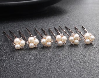 Bridal high quality pearl hair pins Set of 6 Wedding hair pins Pearls hair piece Silver or  Rose Gold hairpin.