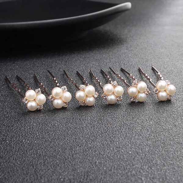 Braut hohe Qualität Perle Haarnadeln 6er Set Hochzeit Haarnadeln Perlen Haarteil Silber oder Rose Gold Haarnadel.